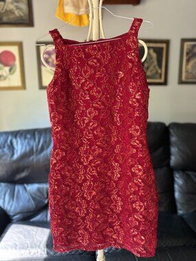 Scott McClintock Little Red Sparkle Lace Sleeveless Mini Dress